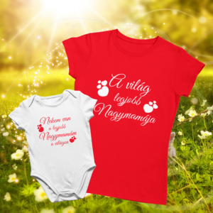 A világ legjobb nagymamája póló + Baba Body szett PIROS