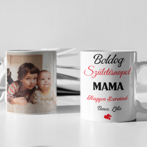 Boldog születésnapot Mama bögre fényképes&feliratos piros/fekete minta