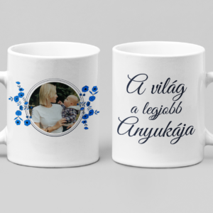 A világ legjobb anyukája fényképes bögre kék mintával
