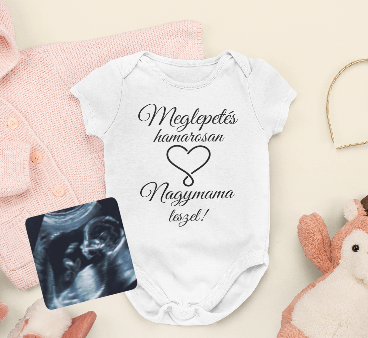 Meglepetés hamarosan nagymama leszel body + ultrahang képes hűtőmágnes