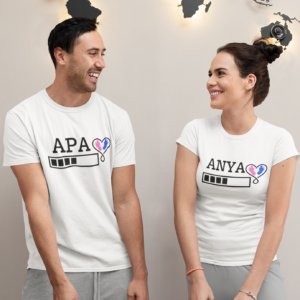 Apa Anya Loading Bababejelentő Páros Póló fehér