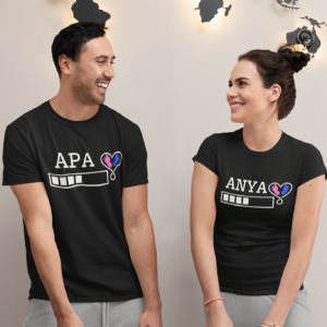 ..Apa Anya Loading Bababejelentő Páros Póló fekete