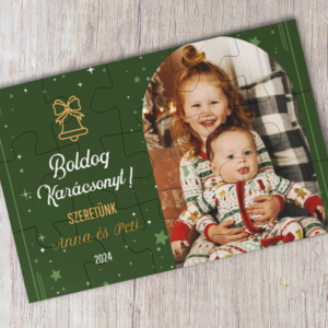.Karácsonyi egyedi fényképes puzzle/kirakós zöld háttérrel